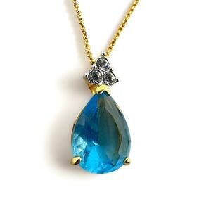 18” Lindenwold 14K GE Blue Glass Teardrop Crystal Accent Pendant Necklace